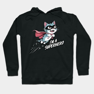 A vibrant and humorous anime-style painting of a flying cat superhero Hoodie